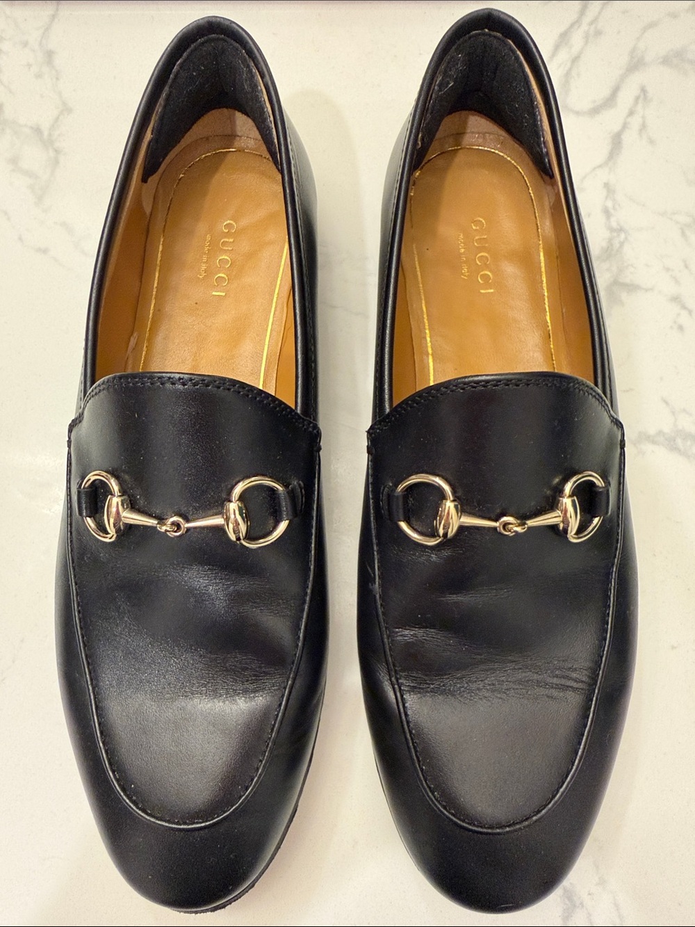 Gucci Black Leather Horsebit Slip-On Loafers